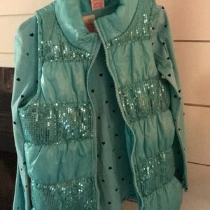 Girls turquoise sequin vest with cute under shirt!